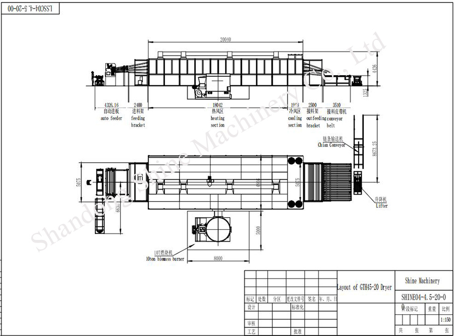 Rysunek układu suszarki do forniru Layout Drawing of veneer dryer